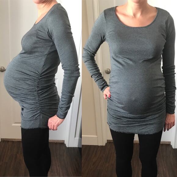 Michael Stars Long Sleeve Ruched Maternity Tunic Top One Size Green Khaki Shine - Picture 10 of 11